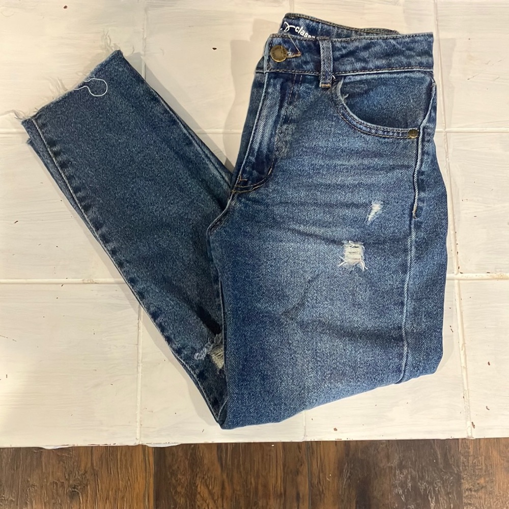 Kids dark wash with a little fading, jeans